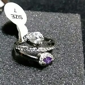 Silver simulated Amethyst Diamonds Bypass Ring